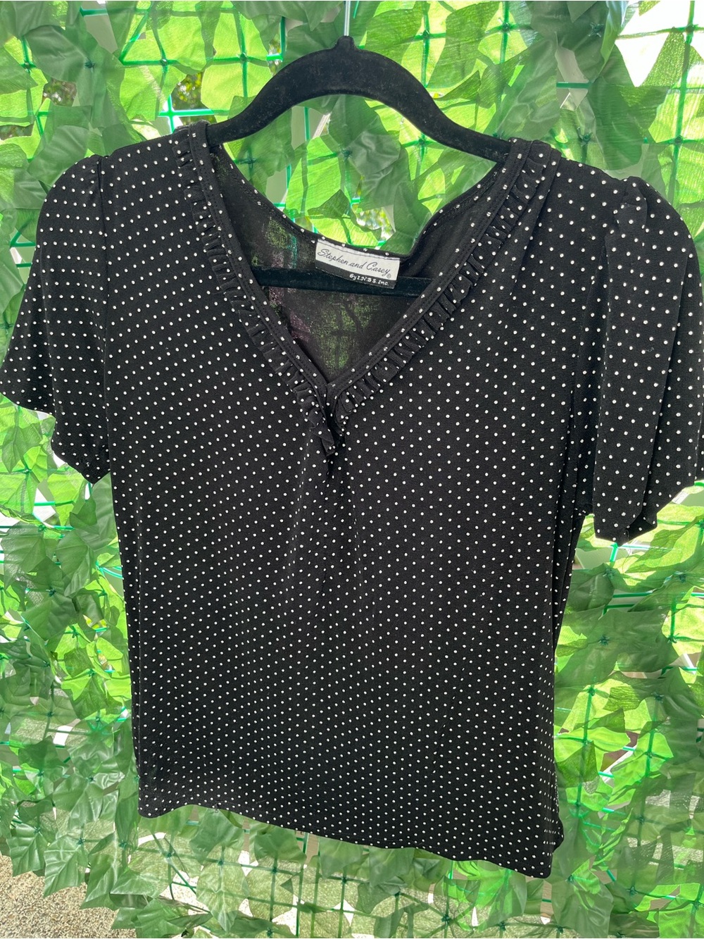 Black Polka Dot V-Neck Women's Top